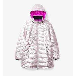 Noize Girls Claire Mid Length Puffer Jacket in Pink Metallic Large(12) MSRP $198